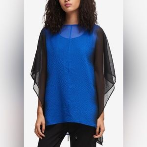 DKNY Chiffon Poncho Top Ombré Blue/Black Size Small. New condition
